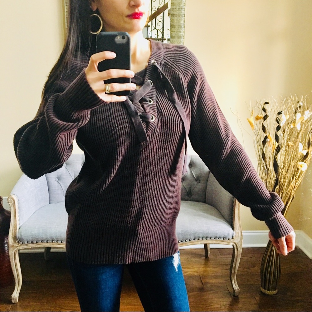 ✨NEW✨ Lace-up V-Neck Sweater - Picture 2 of 8
